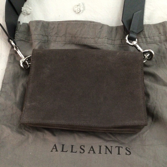 All Saints Handbags - All Saints Gray Suede Shoulder Handbag